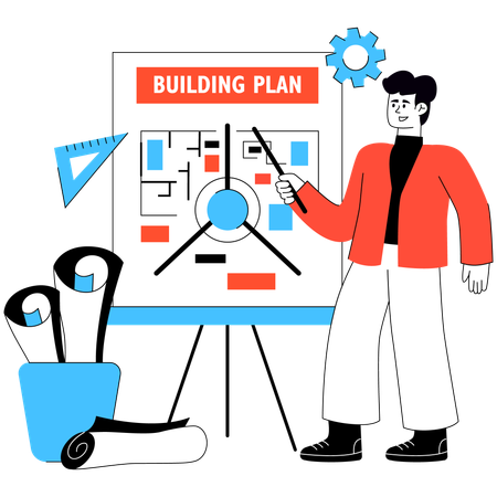建設計画に取り組んでいる男性  イラスト