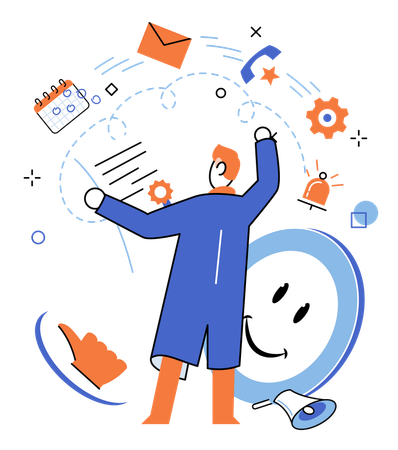 Man working on consumer relationship management  Illustration