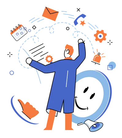 Man working on consumer relationship management  Illustration