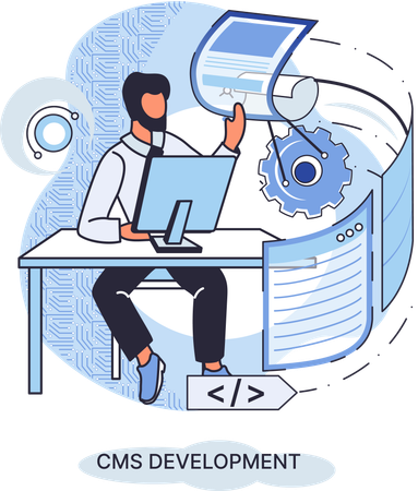 Man working on Content management system  Illustration