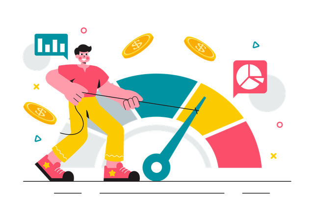 Man working on cost reduction  Illustration