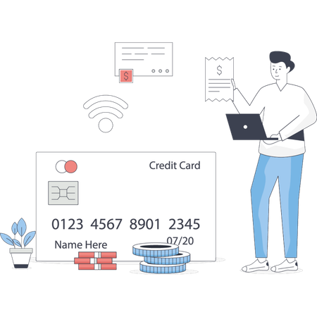 Man working on credit money  Illustration