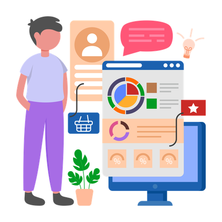 Man working on CRM Dashboard  Illustration