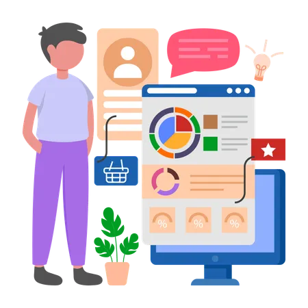 Man working on CRM Dashboard  Illustration