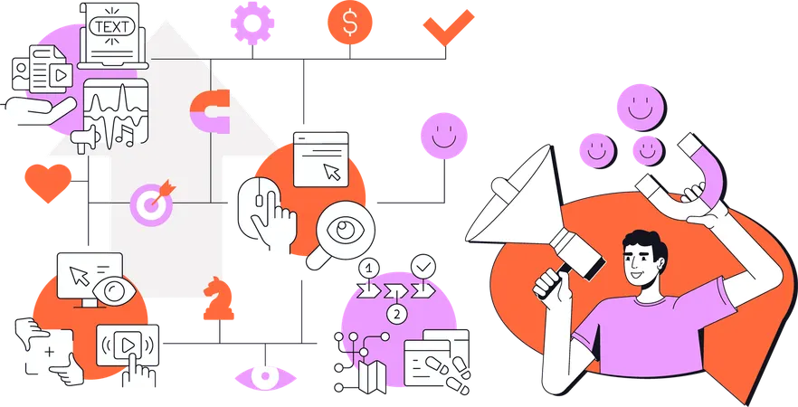 Man working on Customer attraction  Illustration