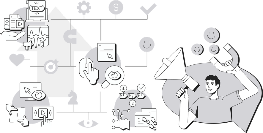 Man working on Customer attraction  Illustration