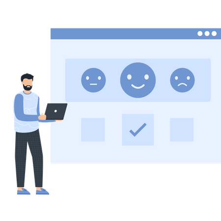 Man working on customer feedback survey  Illustration