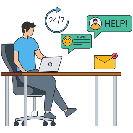 Man working on customer support  Illustration