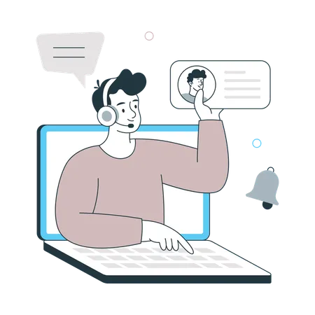 Man working on Customer Support Portal  Illustration