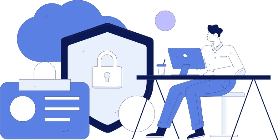 Man working on cyber security  Illustration