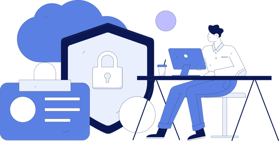 Man working on cyber security  Illustration