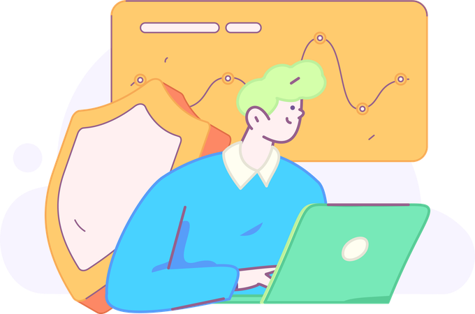 Man working on cyber security  Illustration