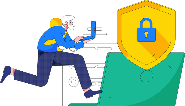 Man working on cyber security program  イラスト