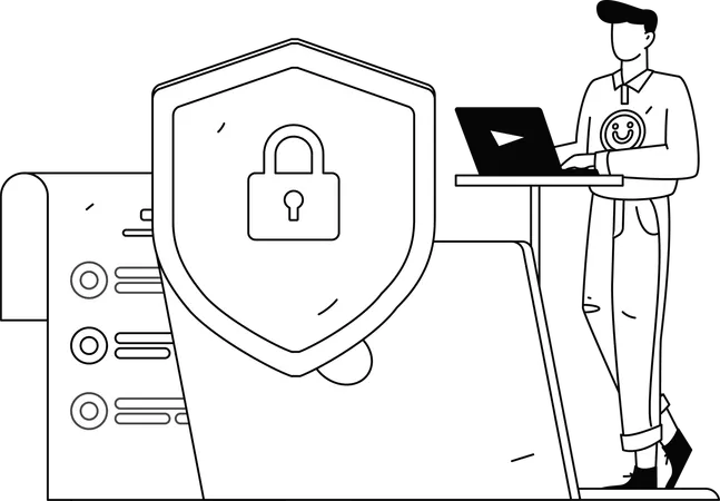Man working on cyber security program  Illustration