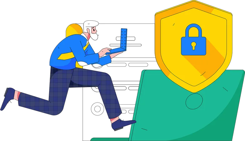 Man working on cyber security program  Illustration