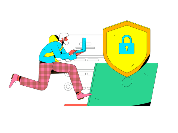 Man working on cyber security program  Illustration