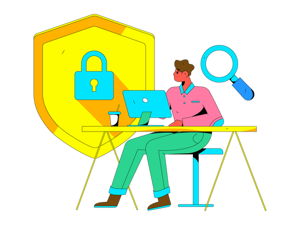 Man working on cyber security service  Illustration