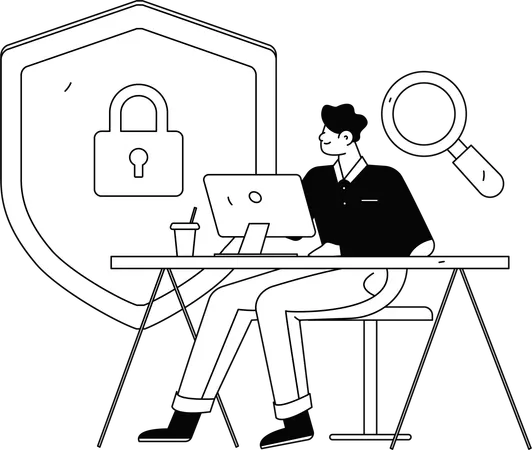 Man working on cyber security service  Illustration