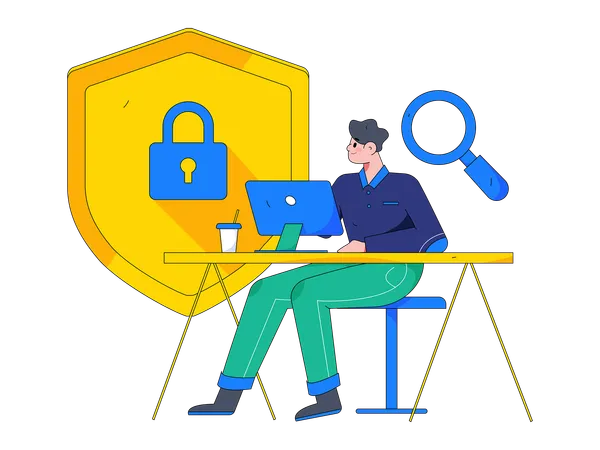 Man working on cyber security service  Illustration