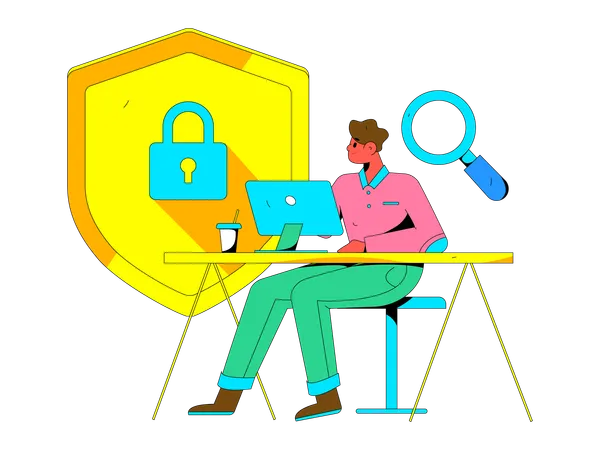 Man working on cyber security service  Illustration