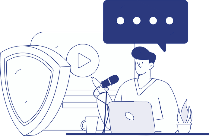 サイバーセキュリティのタスクに取り組む男性  イラスト