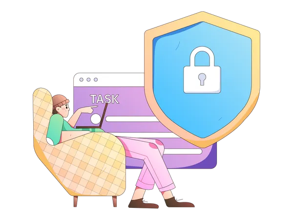 Man working on cyber security task  Illustration