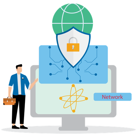 Man working on Cyberspace management  Illustration