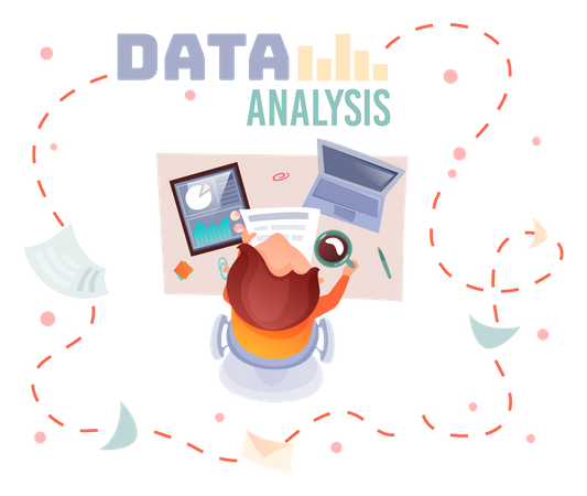 Man working on data analysis at office  Illustration