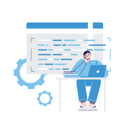 Man Working On Data Analysis  Illustration