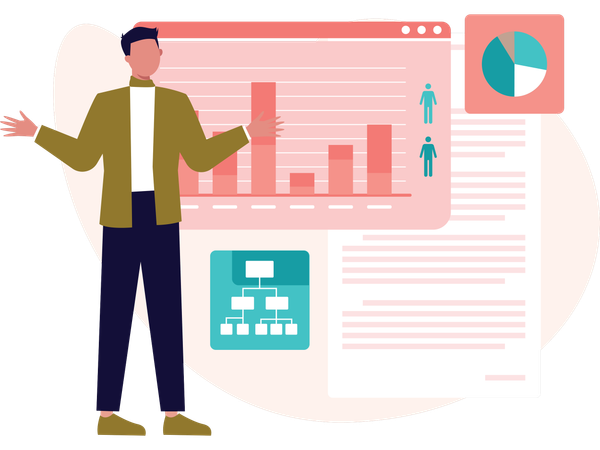 Man working on data analysis  Illustration