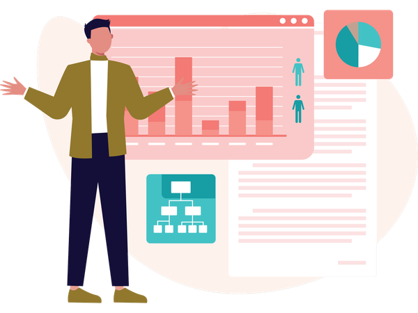 Man working on data analysis  Illustration