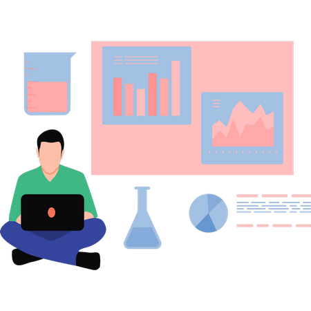 Man working on data analytics  Illustration