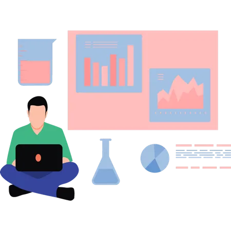 Man working on data analytics  Illustration