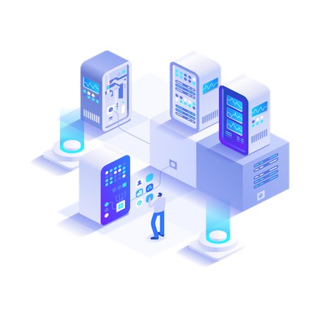 Man working on data center  Illustration