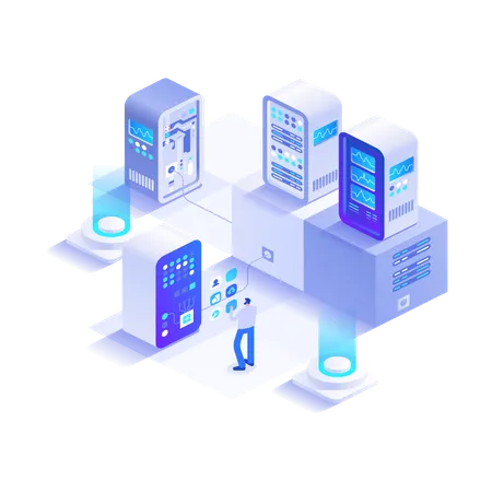 Man working on data center  Illustration