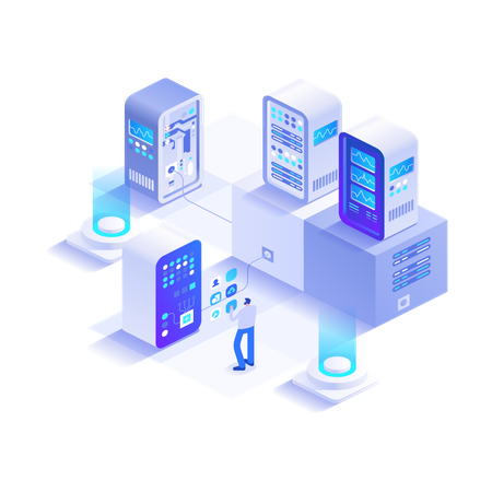 Man working on data center  Illustration