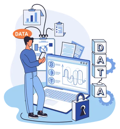 Man working on data management protection  Illustration