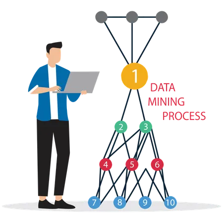 Man working on Data Mining Process Illustration