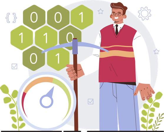 Man working on data mining techniques  Illustration