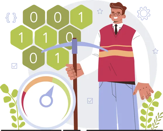 Man working on data mining techniques  Illustration