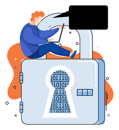 Man working on data protection  Illustration
