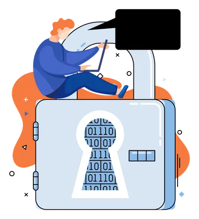 Man working on data protection  Illustration