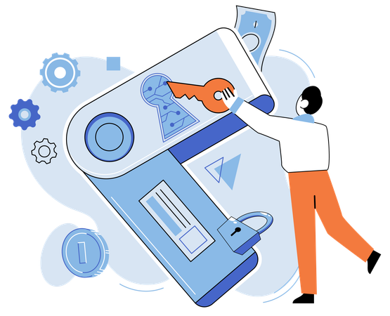Man working on data protection  Illustration