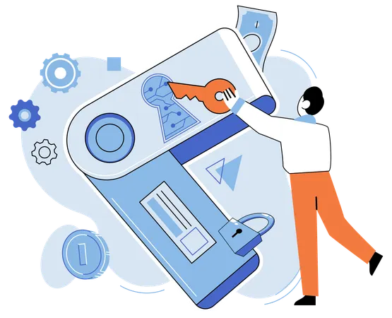Man working on data protection  Illustration