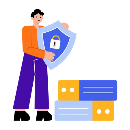 Man working on data protection  Illustration