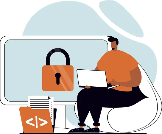 Man working on data security  Illustration