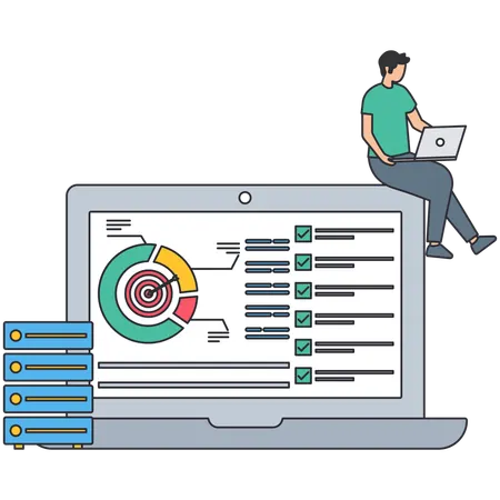 Man working on Database Developer  Illustration