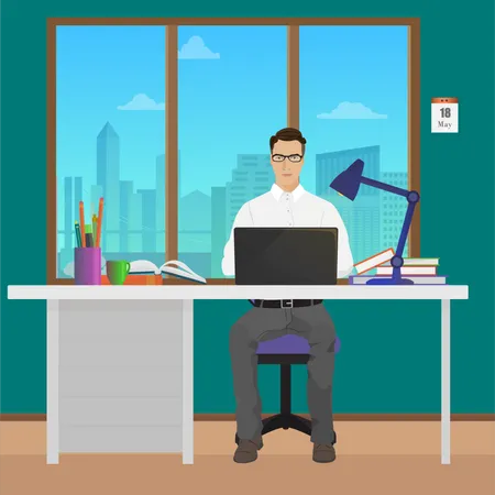 Man working on desk in office  Illustration