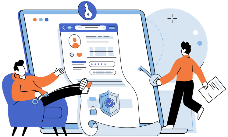 Man working on developing personal profile  Illustration