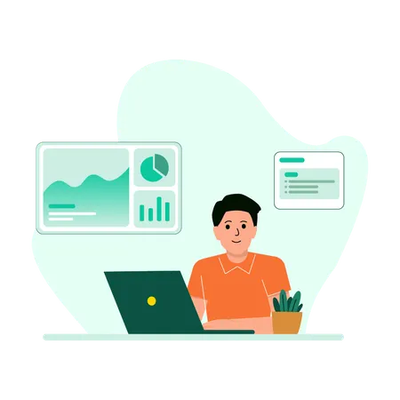 Man working on digital dashboard  Illustration